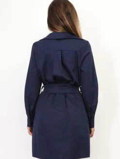 Discount La Modeuse Robe chemisier à nouer BleuMarine