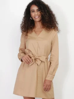 Clearance La Modeuse Robe chemisier à nouer Camel