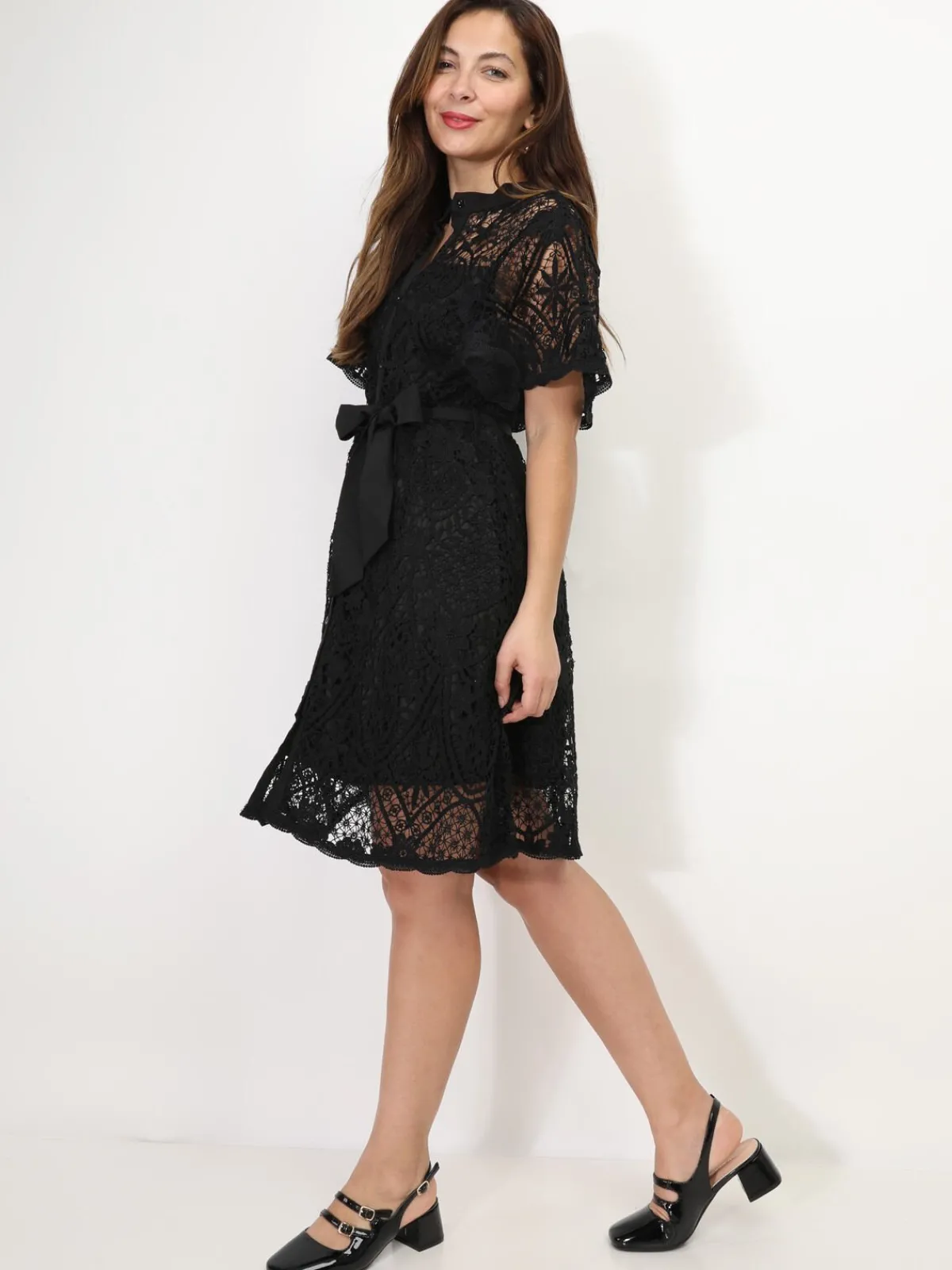 New La Modeuse Robe chemisier en crochet Noir