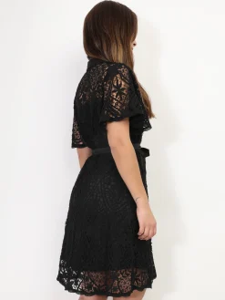 New La Modeuse Robe chemisier en crochet Noir