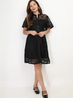 New La Modeuse Robe chemisier en crochet Noir