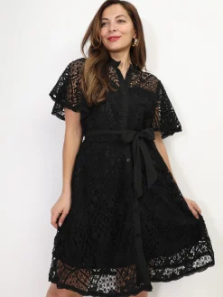 New La Modeuse Robe chemisier en crochet Noir