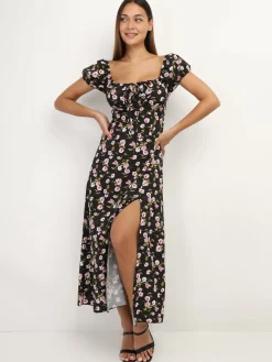 New La Modeuse Robe corset à imprimé fleurs Noir