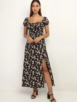 New La Modeuse Robe corset à imprimé fleurs Noir