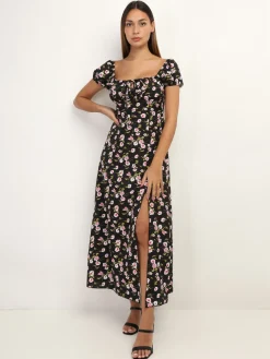 New La Modeuse Robe corset à imprimé fleurs Noir