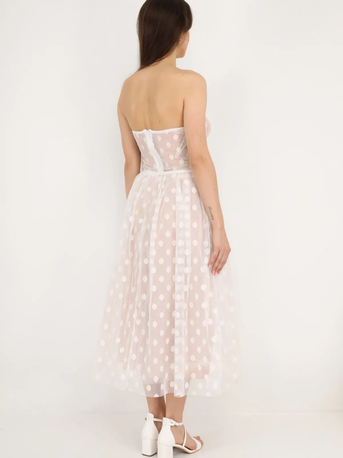 Outlet La Modeuse Robe corset en tulle à pois Blanc