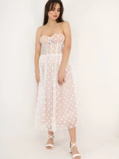 Outlet La Modeuse Robe corset en tulle à pois Blanc