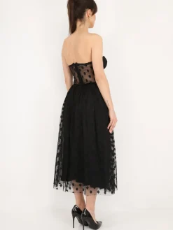 Outlet La Modeuse Robe corset en tulle à pois Noir