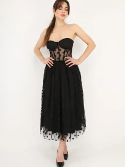 Outlet La Modeuse Robe corset en tulle à pois Noir