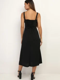 Clearance La Modeuse Robe corset mi-longue à fente Noir