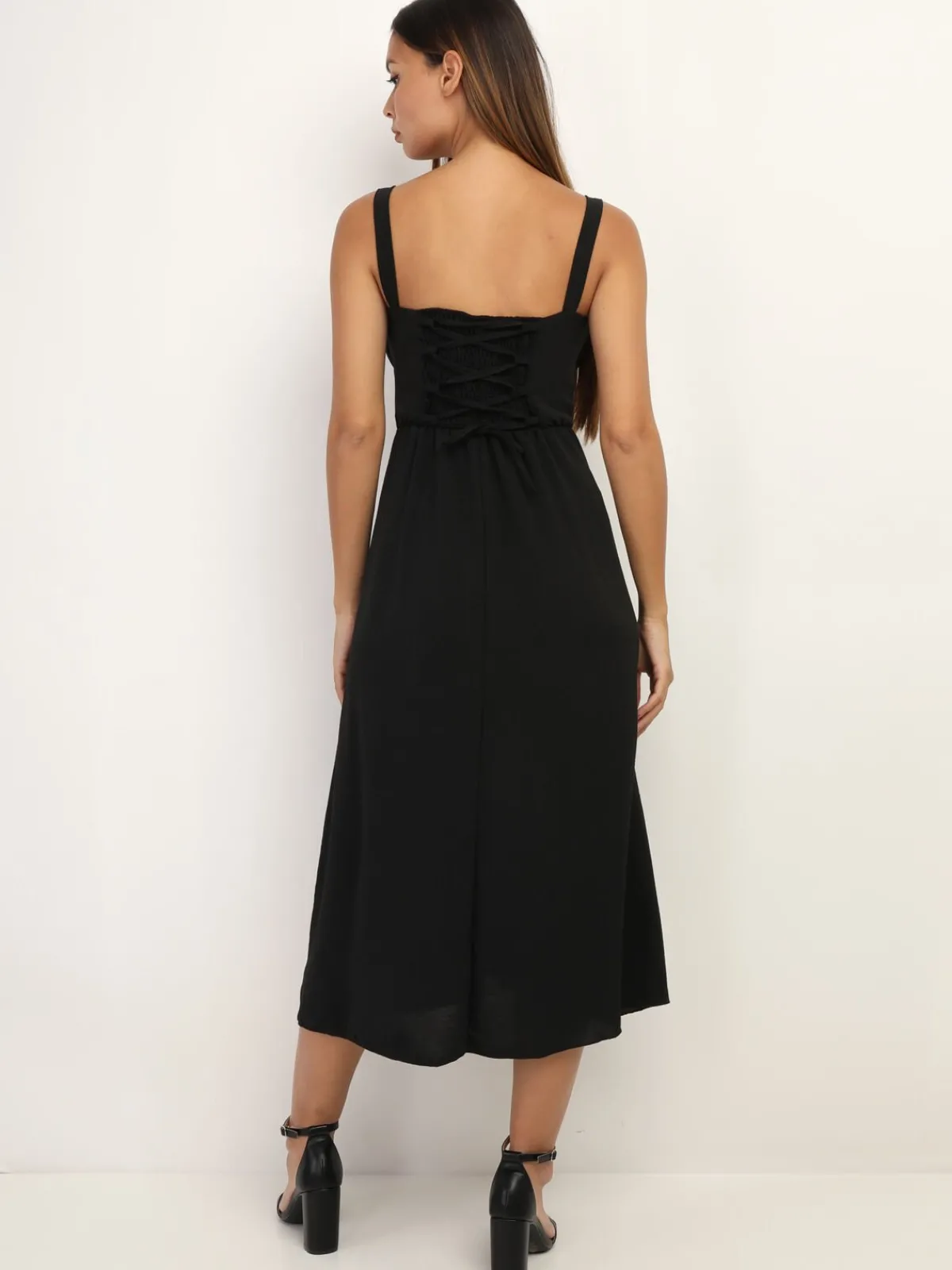 Clearance La Modeuse Robe corset mi-longue à fente Noir
