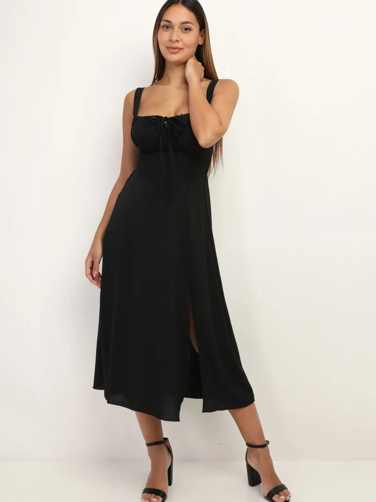 Clearance La Modeuse Robe corset mi-longue à fente Noir