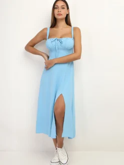 New La Modeuse Robe corset mi-longue à fente BleuClair