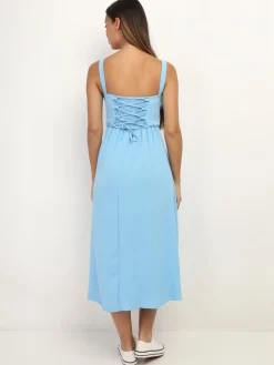 New La Modeuse Robe corset mi-longue à fente BleuClair