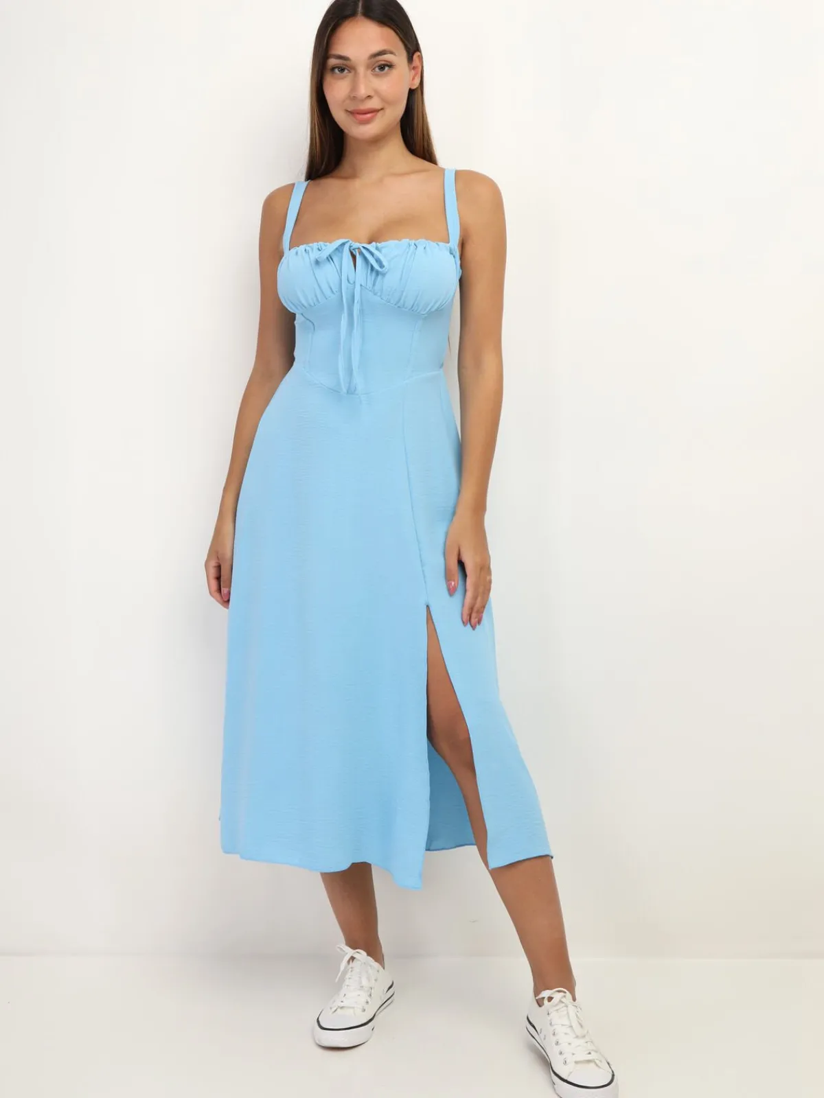 New La Modeuse Robe corset mi-longue à fente BleuClair