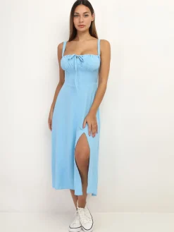 New La Modeuse Robe corset mi-longue à fente BleuClair