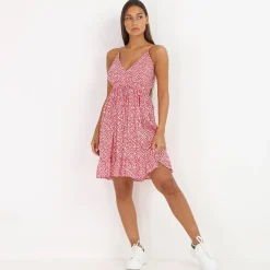 Hot La Modeuse Robe courte cache-c艙ur à fleurs Rouge