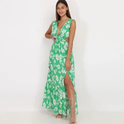 Discount La Modeuse Robe cut out à imprimé feuilles Vert