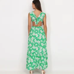 Discount La Modeuse Robe cut out à imprimé feuilles Vert