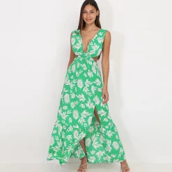 Discount La Modeuse Robe cut out à imprimé feuilles Vert