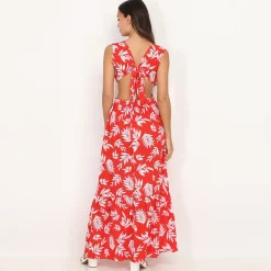 Online La Modeuse Robe cut out à imprimé feuilles Rouge