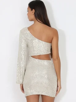 Discount La Modeuse Robe cut out en sequins à manche évasée Doré