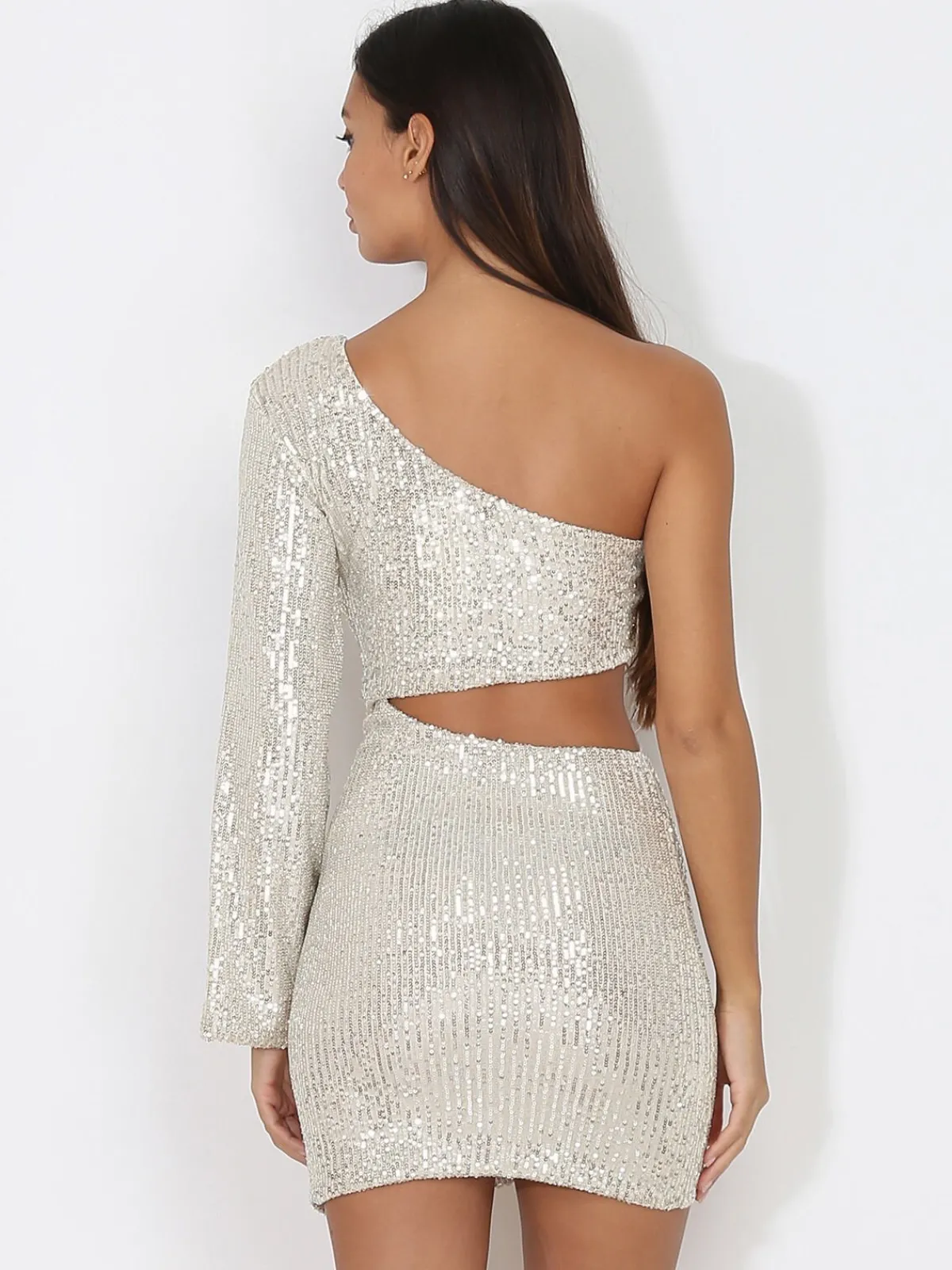 Discount La Modeuse Robe cut out en sequins à manche évasée Doré