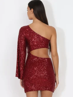 Online La Modeuse Robe cut out en sequins à manche évasée Bordeaux