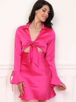 New La Modeuse Robe cut out satinée et évasée Fuchsia