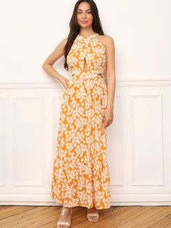 Online La Modeuse Robe cut-out à fleurs et broderie Orange