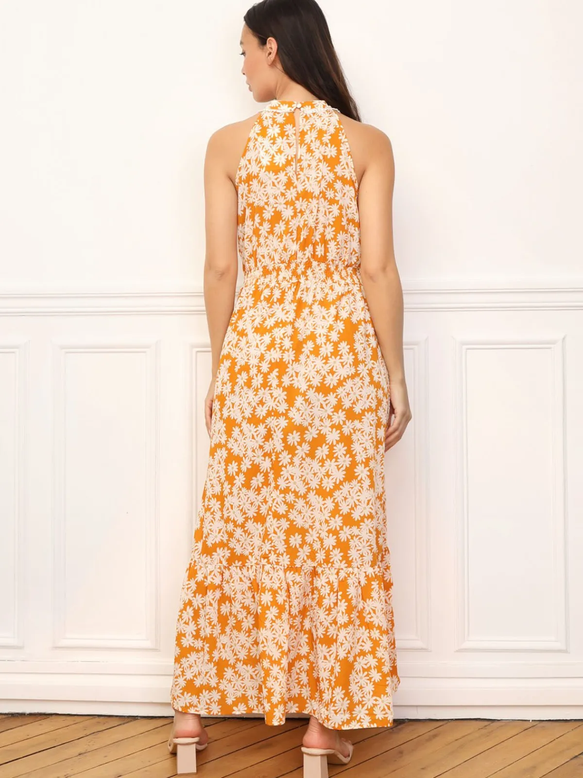 Online La Modeuse Robe cut-out à fleurs et broderie Orange