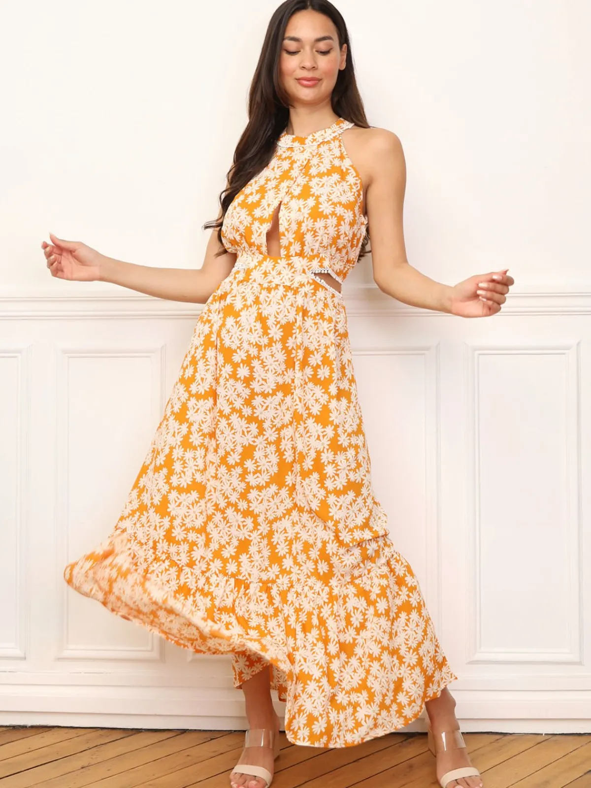 Online La Modeuse Robe cut-out à fleurs et broderie Orange