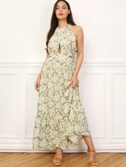 Online La Modeuse Robe cut-out à fleurs et broderie Vertclair