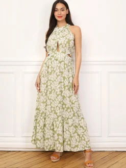 Online La Modeuse Robe cut-out à fleurs et broderie Vertclair
