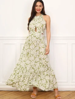 Online La Modeuse Robe cut-out à fleurs et broderie Vertclair