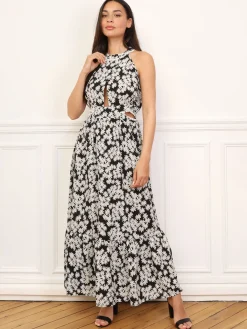 La Modeuse Robe cut-out à fleurs et broderie Noir