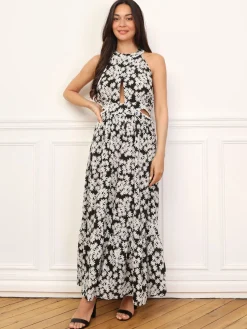 La Modeuse Robe cut-out à fleurs et broderie Noir