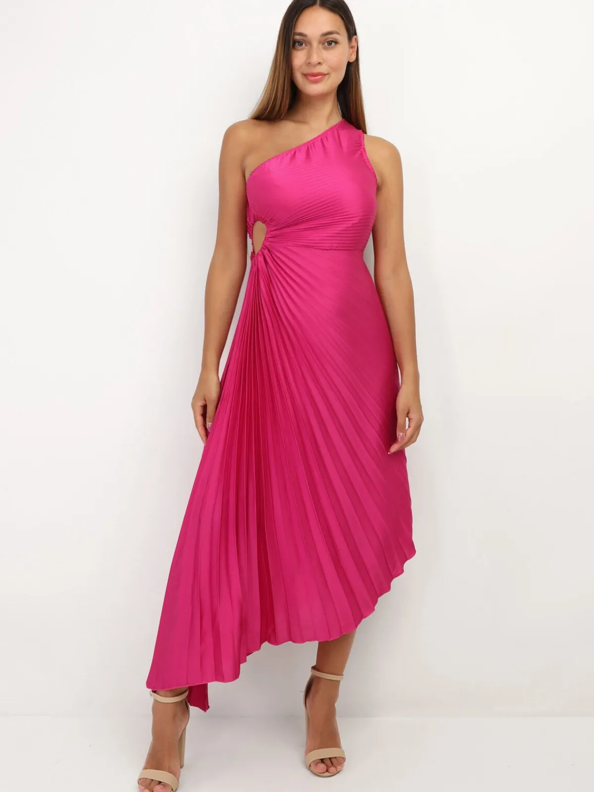 Online La Modeuse Robe cut-out et asymétrique plissée Fuchsia