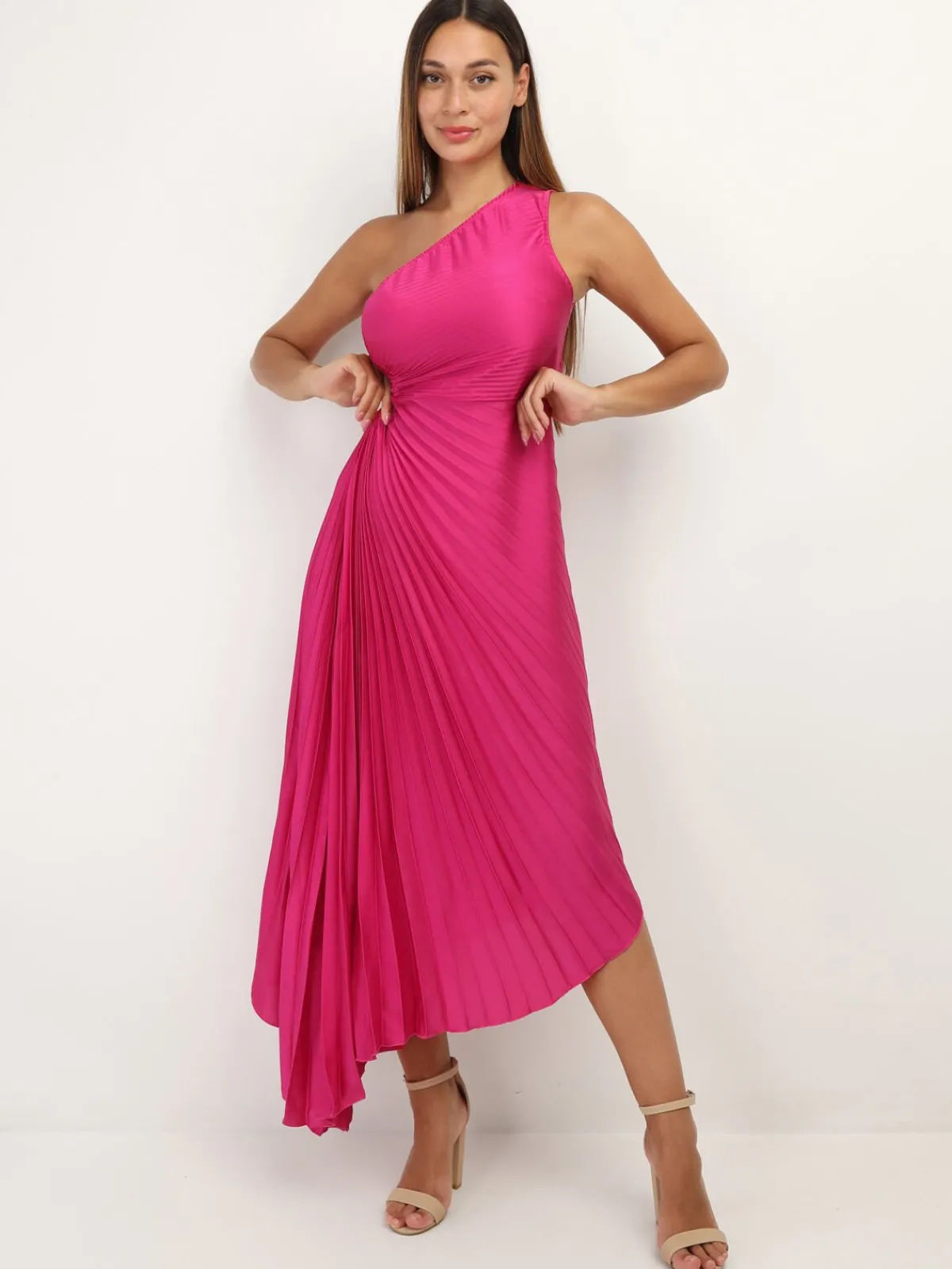 Online La Modeuse Robe cut-out et asymétrique plissée Fuchsia
