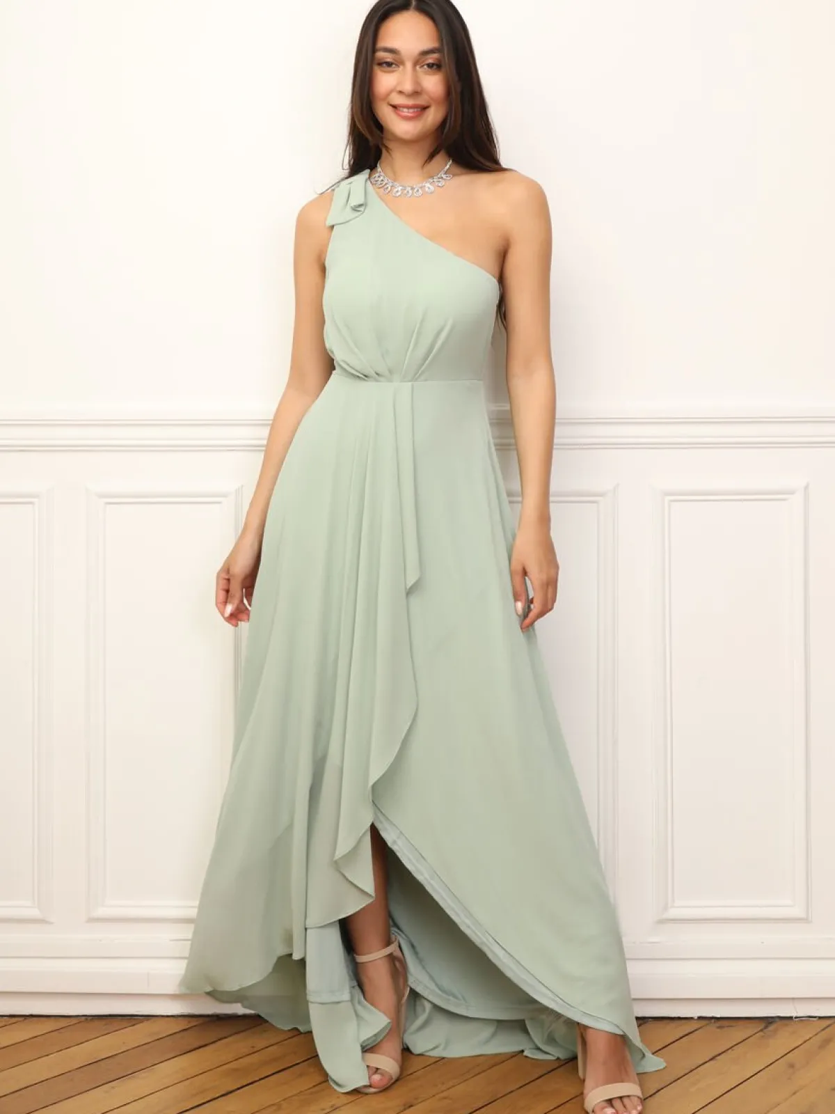 Online La Modeuse Robe de cérémonie asymétrique et drapée Vertclair