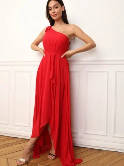 Outlet La Modeuse Robe de cérémonie asymétrique et drapée Rouge