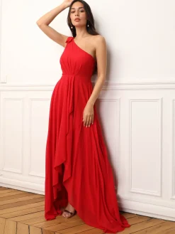 Outlet La Modeuse Robe de cérémonie asymétrique et drapée Rouge