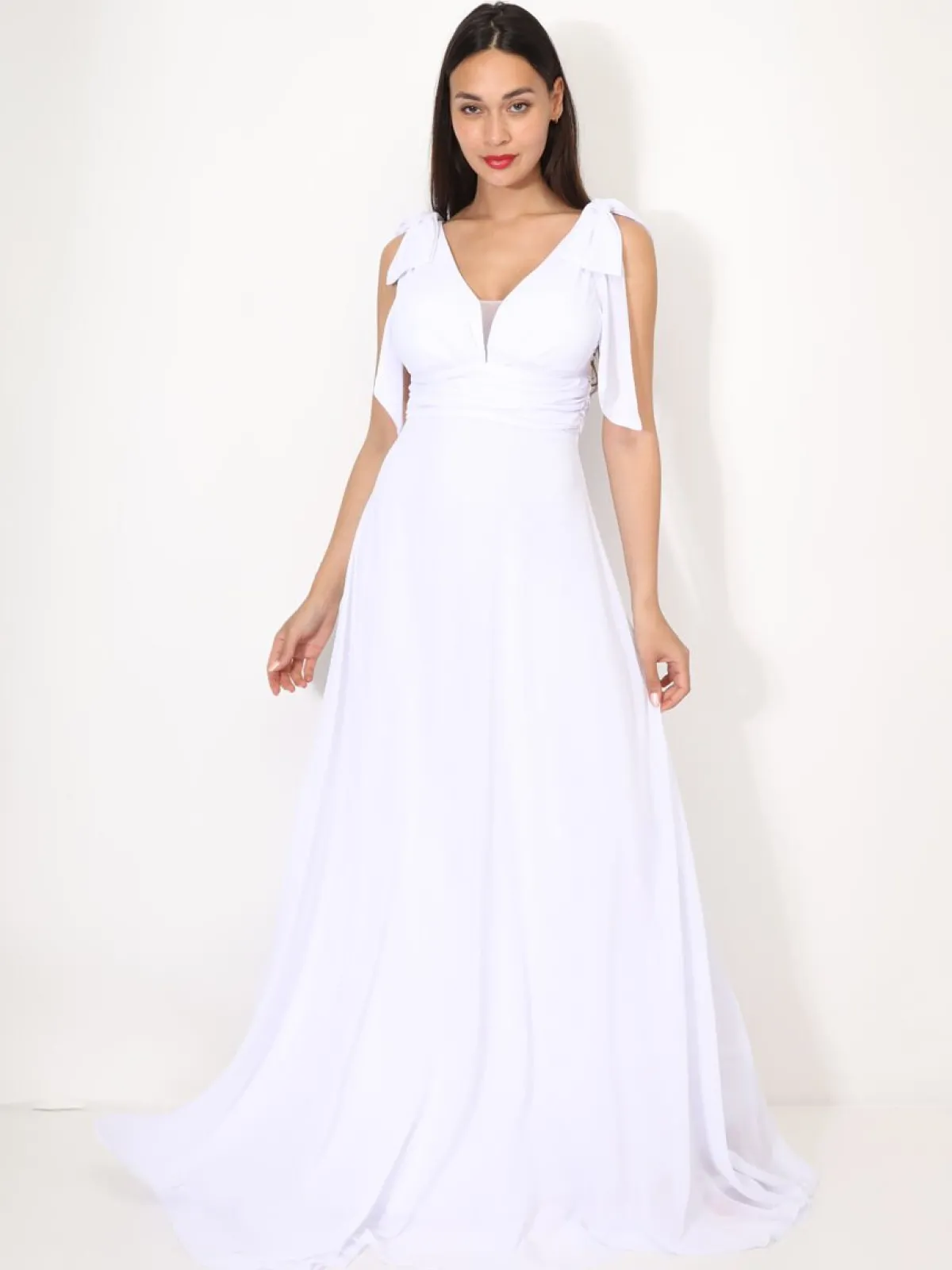New La Modeuse Robe de cérémonie drapée à rubans Blanc