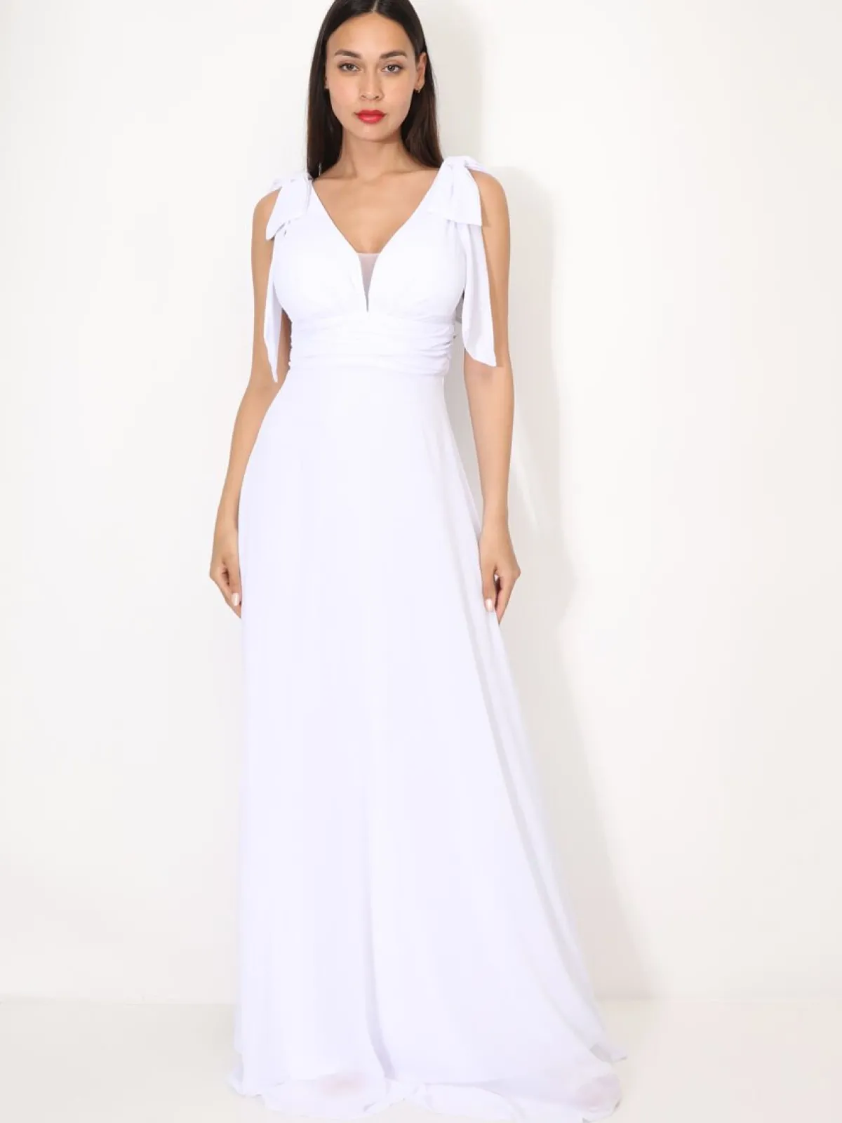 New La Modeuse Robe de cérémonie drapée à rubans Blanc