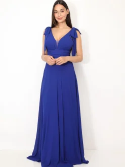 Best La Modeuse Robe de cérémonie drapée à rubans Bleu