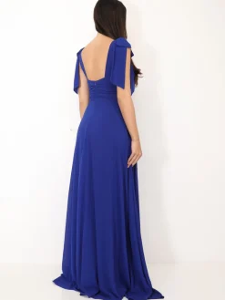 Best La Modeuse Robe de cérémonie drapée à rubans Bleu