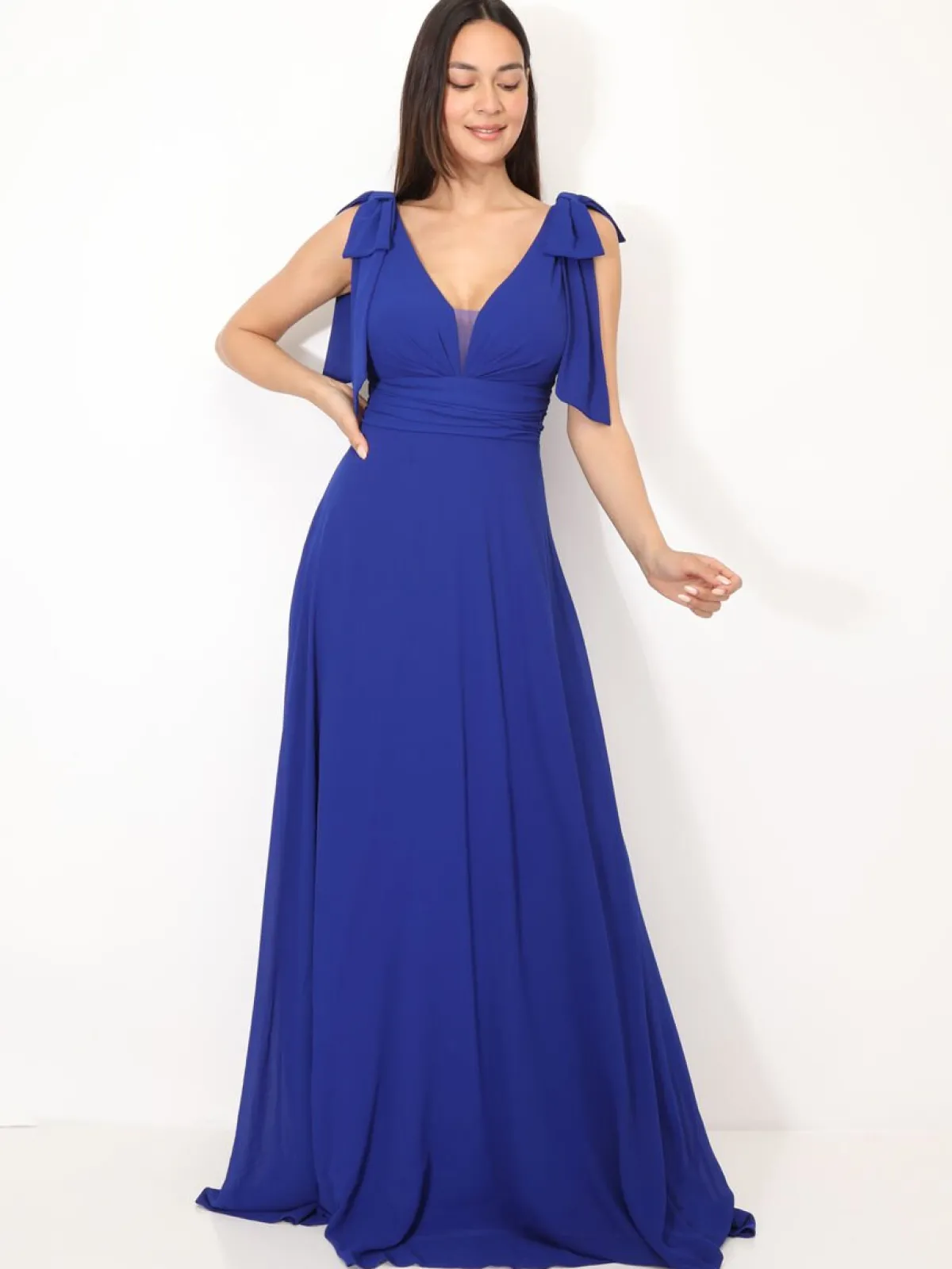Best La Modeuse Robe de cérémonie drapée à rubans Bleu