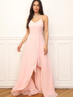 La Modeuse Robe de cérémonie fendue à volants Rose