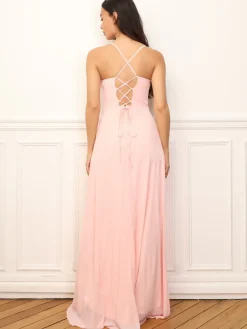 La Modeuse Robe de cérémonie fendue à volants Rose