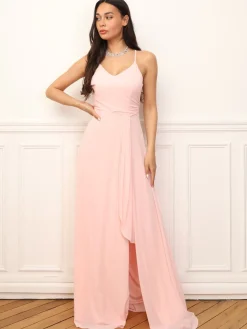 La Modeuse Robe de cérémonie fendue à volants Rose